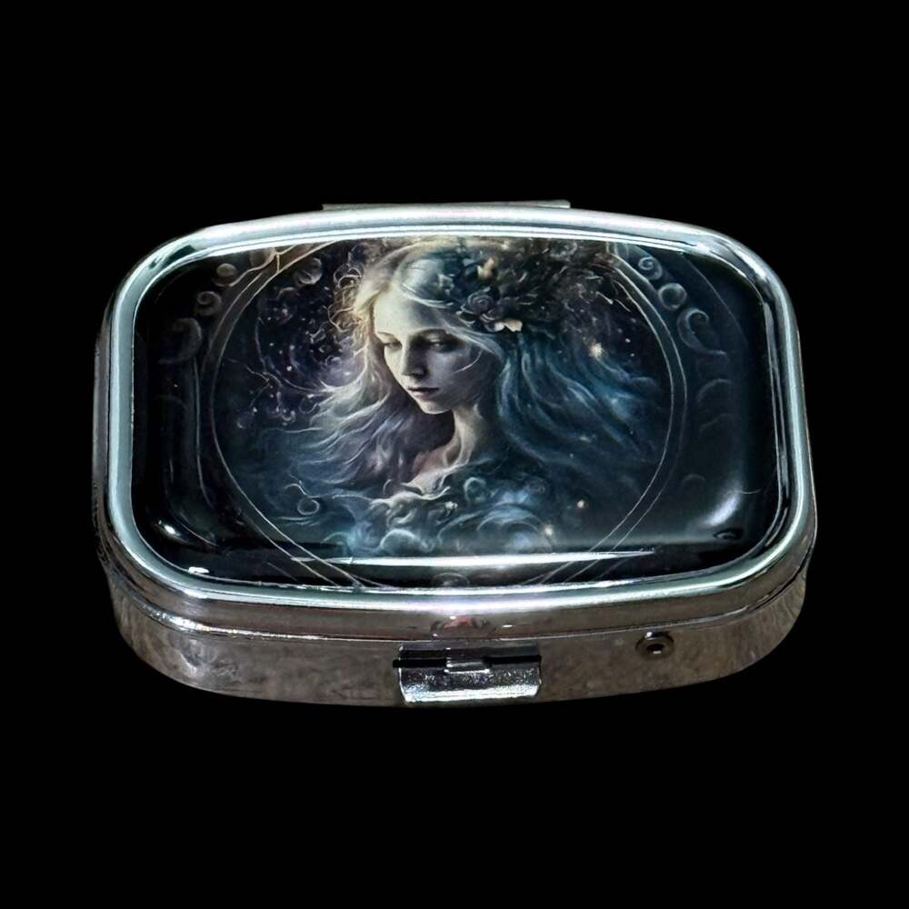 Cute Zodiac Virgo Maiden Portable Rectangle Metal Pill Organizer Case